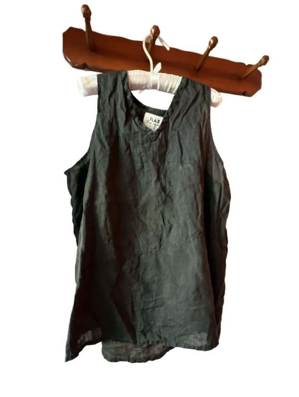 Flax Tank Top Size Small Black Linen V-Neck